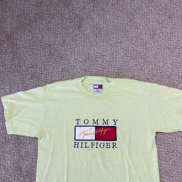 VTG Tommy Hilfiger Shirt Mens L* Green Embroidered 90s Preppy Flag Streetwear - Picture 2 of 4